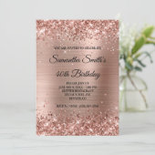 ローズゴールドのグリッターと光沢のあるホイル 40歳の誕生日 招待状 (スタンド正面)