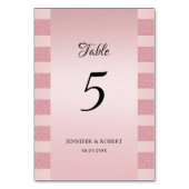 ローズゴールドのグリッターエレガントなスクリプトテンプレート モダン テーブルナンバー (正面)