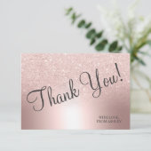 ローズゴールドのグリッターオンブレメタリックフォイル サンクス サンキューカード (スタンド正面)