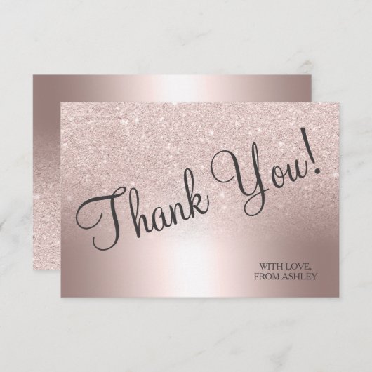 ローズゴールドのグリッターオンブレメタリックフォイル サンクス サンキューカード (正面/裏面)