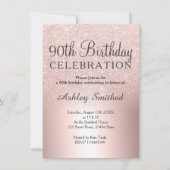 ローズゴールドのグリッターオンブレメタリック90歳の誕生日 招待状 (正面)