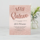 ローズゴールドのグリッターオンブレ風船とバラ色のキンセアニエラ 招待状 (スタンド正面)