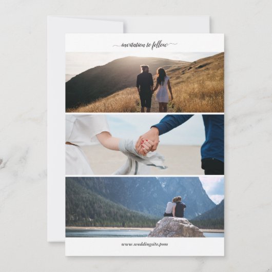 ローズゴールドのグリッター効果がおしゃれなスクリプト写真ウェディング セーブザデート (裏面)