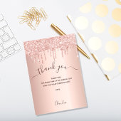 ローズゴールドのグリッター垂れ落ちる感謝カード サンキューカード