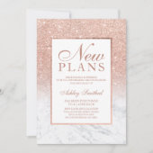 ローズゴールドのグリッター大理石エレガントでおしゃれな新しい計画 招待状 (正面)