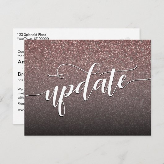 ローズゴールドのグリッター延期結婚式の最新情報 ポストカード (正面/裏面)