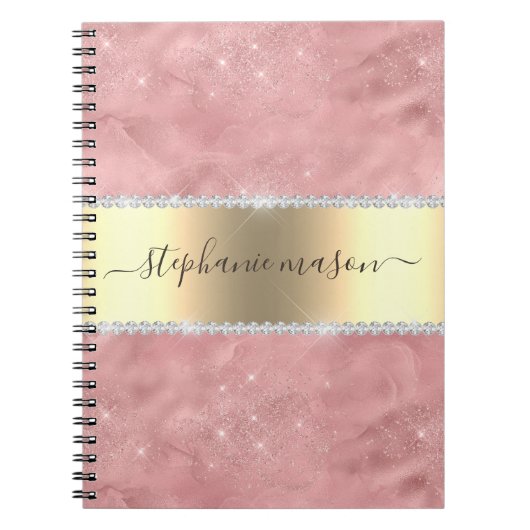 ローズゴールドのグリッター ダイヤモンド ゴールド モダン ノートブック (正面)