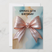 ローズゴールドのグリッター ダイヤモンド ボウ 誕生日 🎉🌟✨ 招待状 (正面)