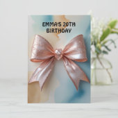 ローズゴールドのグリッター ダイヤモンド ボウ 誕生日 🎉🌟✨ 招待状 (スタンド正面)