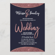 ローズゴールドのグリッター ネイビーブルー サーキュラー ウェディング