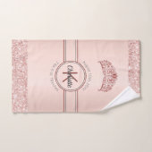 ローズゴールドのグリッター ピンクのモノグラム ベビープリンセス バスタオルセット (ハンドタオル)