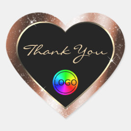 ローズゴールドのグリッター フレーム ありがとう ロゴ付き ハートシール