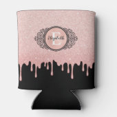 ローズゴールドのグリッター モノグラム 缶クーラー (裏面)