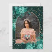 ローズゴールドのグリーン花冠プリンセスのQuinceanera 招待状 (裏面)