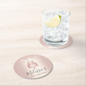 ローズゴールドのケーキグリッターが滴る、エレガントでかわいいガールズパーティー ラウンドペーパーコースター (インサイチュ)