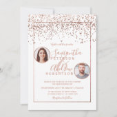 ローズゴールドのコンフェッティと白い円の写真 ウェディング 招待状 (正面)