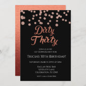 ローズゴールドのコンフェッティグリッター ダーティー30 招待状 (正面/裏面)