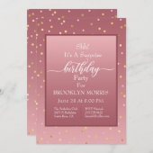 ローズゴールドのコンフェッティサプライズ誕生日パーティー 招待状 (正面/裏面)
