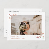 ローズゴールドのコンフェッティ写真 ウェディングアナウンスメント ポストカード (正面/裏面)