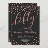 ローズゴールドのコンフェッティ エレガントな50歳の誕生日 女性 招待状 (正面/裏面)