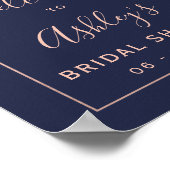 ローズゴールドのコンフェッティ ネイビーブルーのウェディングシャワー歓迎 ポスター (角)