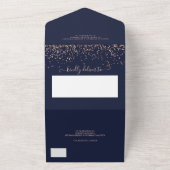 ローズゴールドのコンフェッティ ネイビーブルーのスクリプト写真 ウェディング オールインワン招待状 (外側)