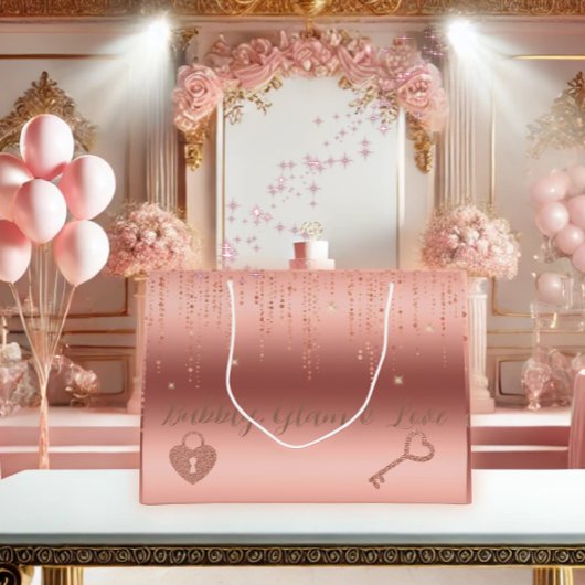 ローズゴールドのコンフェッティ ブライダルシャワーのギフトバッグ ラージペーパーバッグ