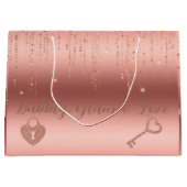 ローズゴールドのコンフェッティ ブライダルシャワーのギフトバッグ ラージペーパーバッグ (正面)