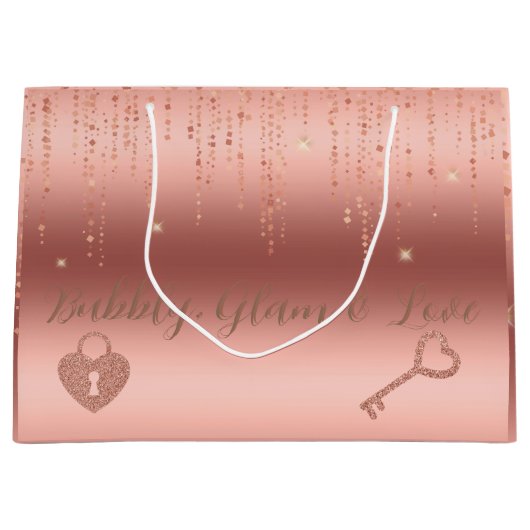 ローズゴールドのコンフェッティ ブライダルシャワーのギフトバッグ ラージペーパーバッグ (正面)