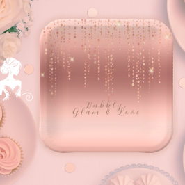 ローズゴールドのコンフェッティ ブライダルシャワープレート ペーパープレート