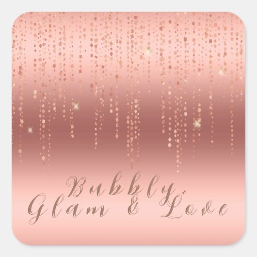 ローズゴールドのコンフェッティ ブライダルシャワー スクエアシール (正面)