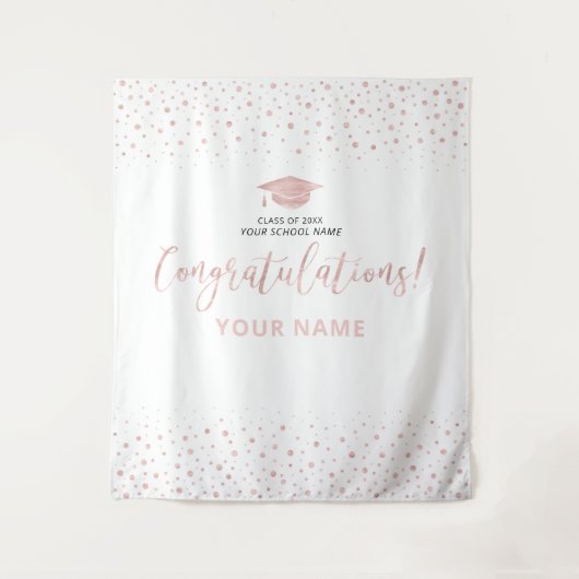 ローズゴールドのコンフェッティ | 卒業おめでとう タップ タペストリー (正面)