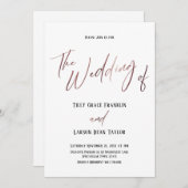 ローズゴールドのシンプルな手書き風ウェディング 招待状 (正面/裏面)