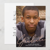 ローズゴールドのスクリプトオーバーレイ写真 卒業パーティー 招待状 (正面/裏面)