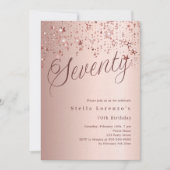 ローズゴールドのスクリプト星 70歳の誕生日 ラグジュアリー 招待状 (正面)