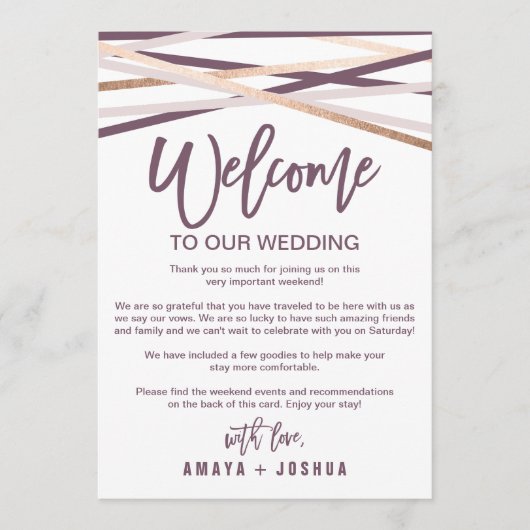 ローズゴールドのストリーマーウェルカムレター&旅程カード プログラム (正面)