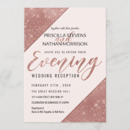 ローズゴールドのスパークリンググリッター シーケンイブニング 招待状