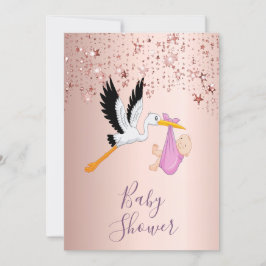 ローズゴールドのスパークリングスター ストークガール ベビーシャワー 招待状