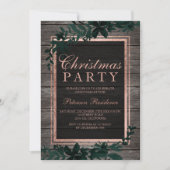 ローズゴールドのタイポグラフィー緑の葉の木のクリスマス 招待状 (正面)