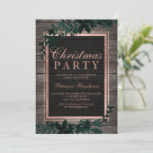 ローズゴールドのタイポグラフィー緑の葉の木のクリスマス 招待状 (スタンド正面)