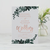 ローズゴールドのタイポグラフィー フローラルグレー ウェディング 招待状 (スタンド正面)