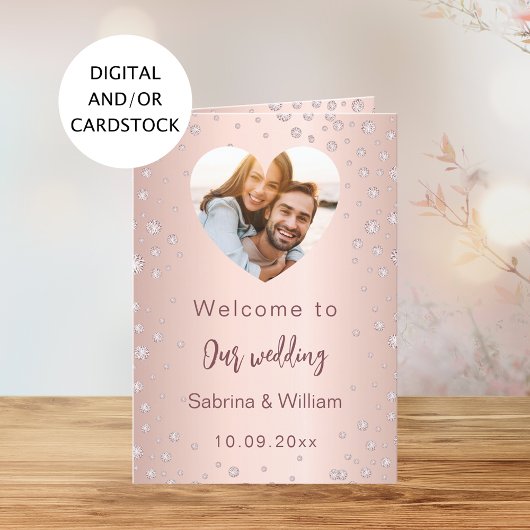 ローズゴールドのダイヤモンドの写真 ウェルカムプログラムメニュー 招待状