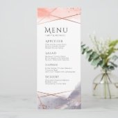 ローズゴールドのダウンワークペイントの幾何学的なウェディングメニュー メニュー (スタンド正面)