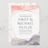 ローズゴールドのダウンワーク 水彩幾何学 モダンウェディング 招待状 (正面/裏面)