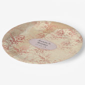 ローズゴールドのダメージ入ったダマスクのウェディング ペーパープレート (アングル)