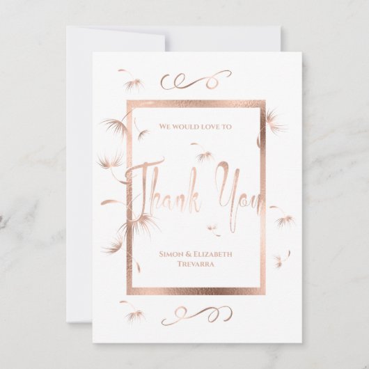 ローズゴールドのダンデライオンの綿毛 ウェディング サンクス (正面)