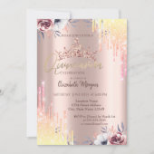 ローズゴールドのティアラと花のキンセアニエラ 招待状 (正面)