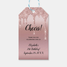 ローズゴールドのドリッピンググリッター 21歳の誕生日 ギフトタグ