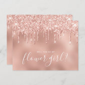 ローズゴールドのドリップがあなたに、私のフラワーガールになってくれる？ インビテーションポストカード (正面/裏面)