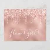 ローズゴールドのドリップがあなたに、私のフラワーガールになってくれる？ インビテーションポストカード (正面)